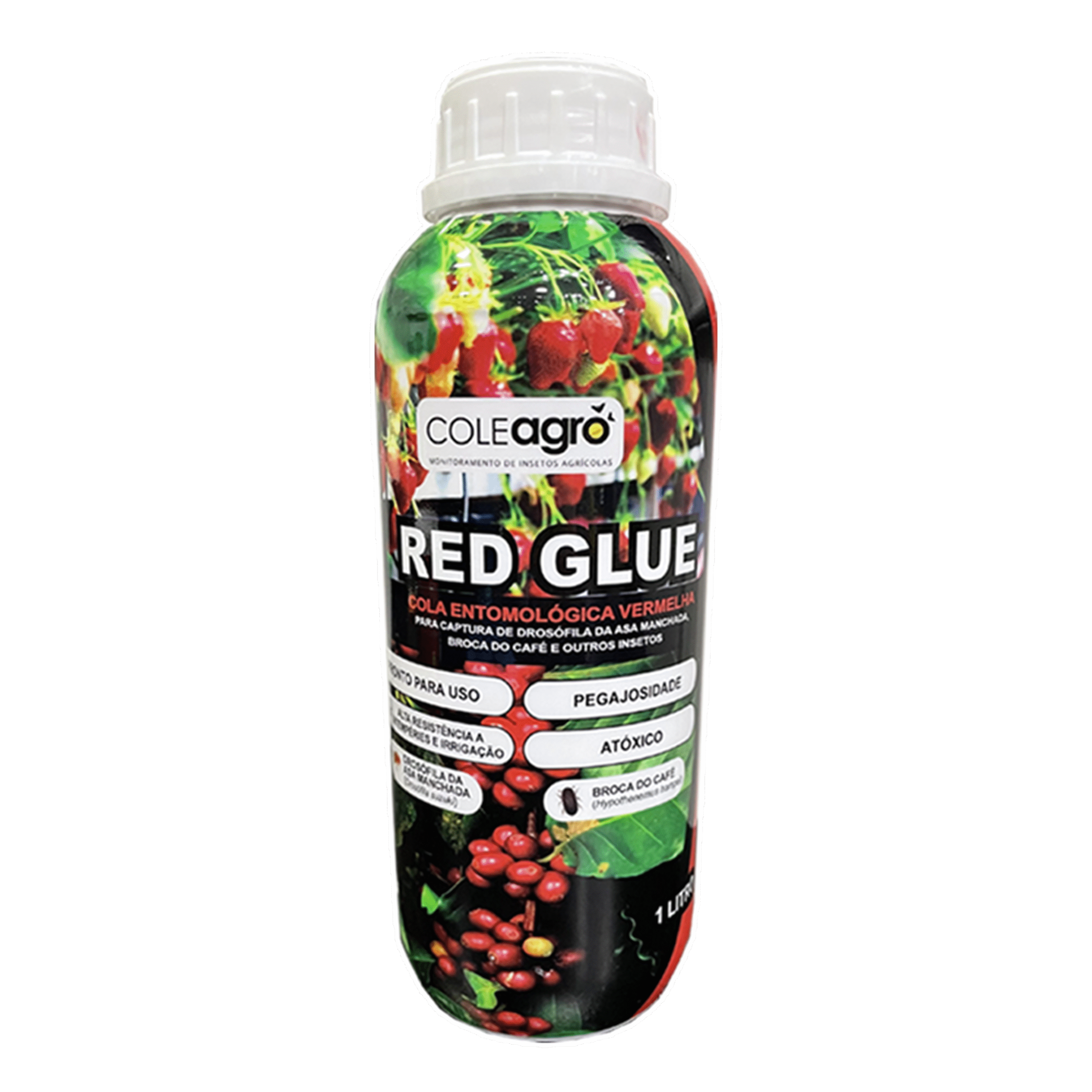 capa 3litros Red Glue Cola Entomológica VERMELHA Captura de Drosophila da Asa Manchada (Drosophila suzukii) e Broca do Café (Hypothenemus hampei) Indicada para produção de armadilhas para monitoramento e captura massiva da Drosophila da Asa Manchada (Drosophila suzukii), inseto praga encontrada na cultura do morango, e também a Broca do Café (Hypothenemus hampei) encontrada na cultura do café.